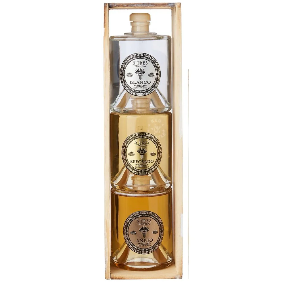 3 Tres Tequila Trio Gift Set Blanco, Reposado, Anejo (3x375 ml)