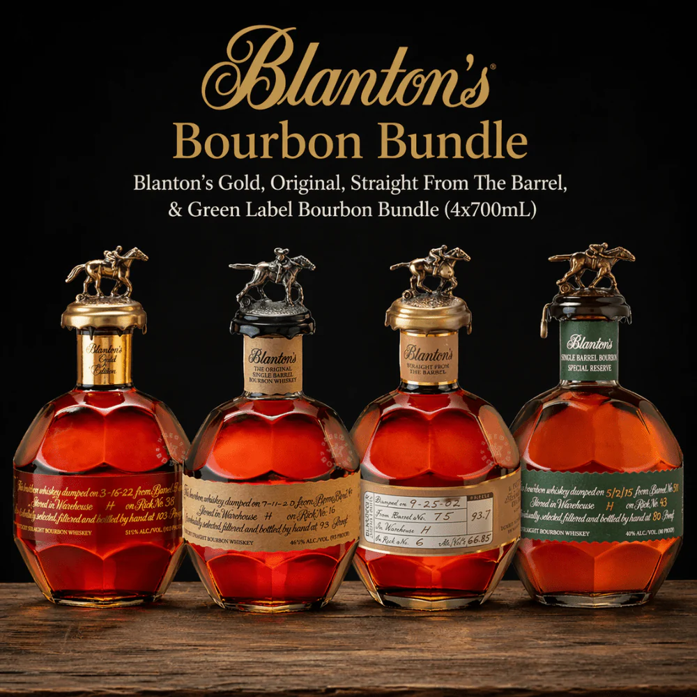 Blanton’s Gold, Original, Straight From The Barrel, & Green Label Bourbon Bundle - Image 2