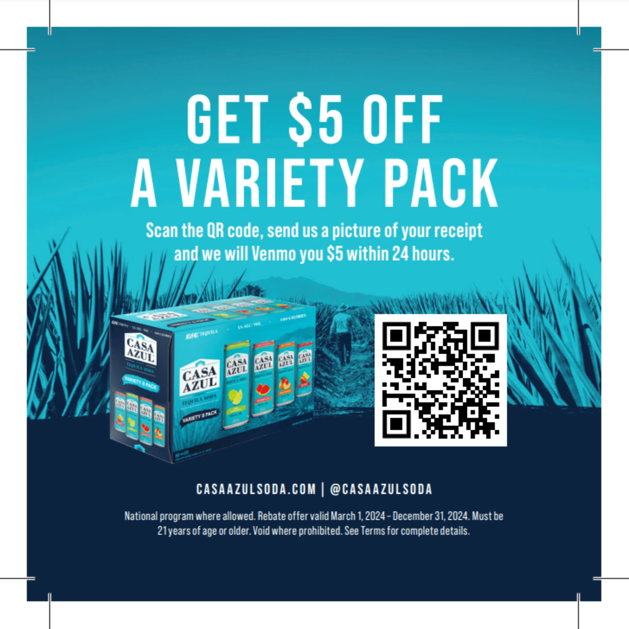 Casa Azul Blanco & Tequila Soda Variety Pack $5 Instant Venmo Rebate - Image 2