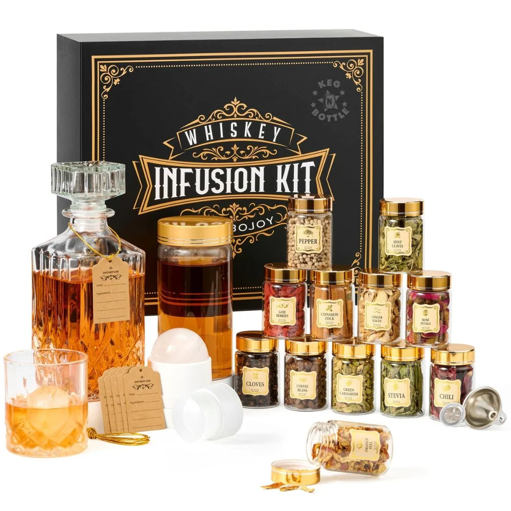 Whiskey Infusion Kit Gift Set with Decanter, Glass & Botanicals