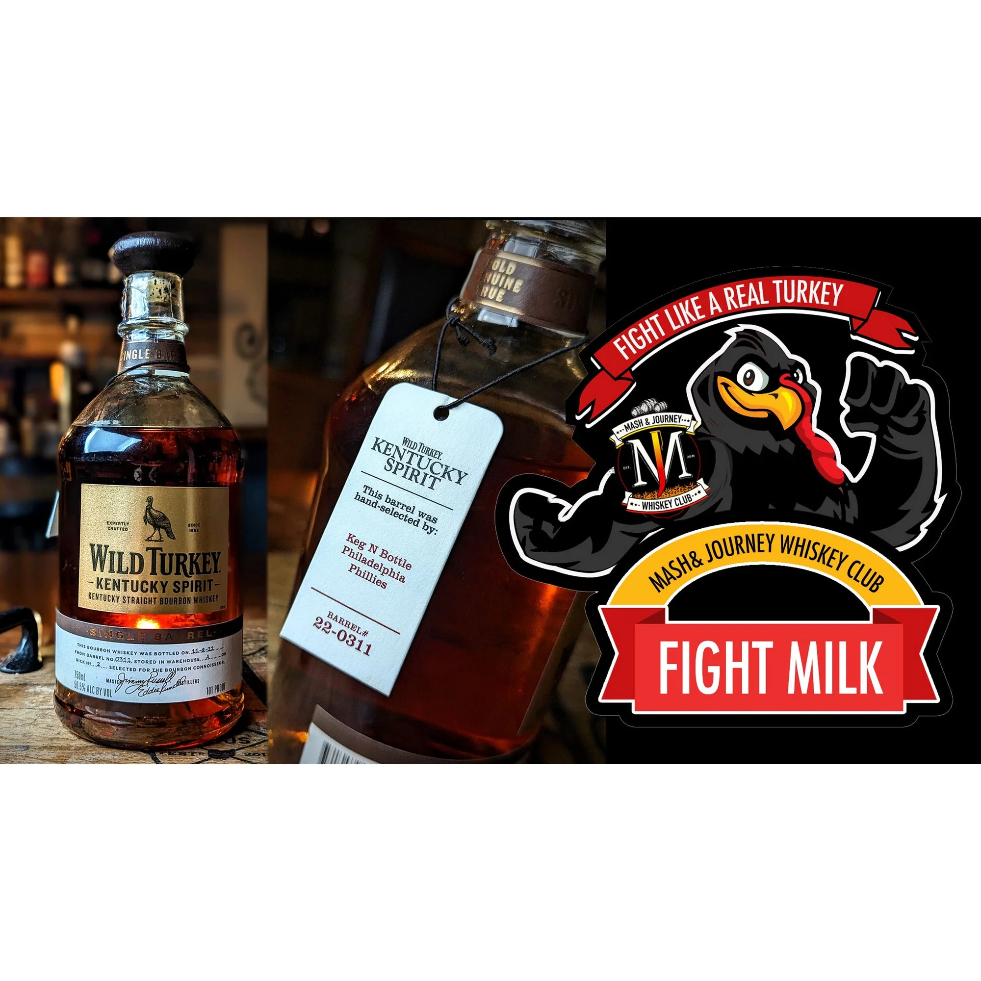 Wild Turkey Kentucky Spirit Single Barrel Bourbon ("Fight Milk Philly Barrel" - Barrel 22-0311) - Mash & Journey & Keg N Bottle Private Barrel Pick 750 ml